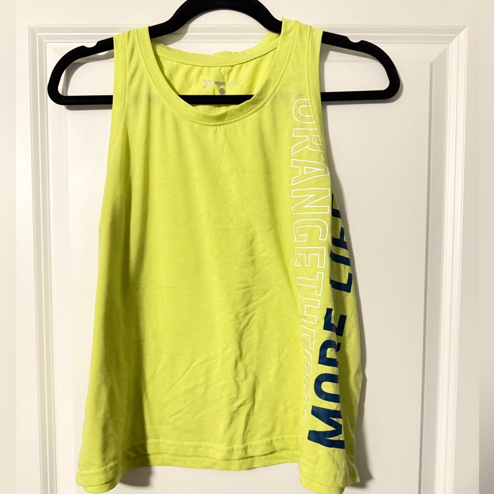 Orangetheory Lime Green Tank Top with Blue Lettering
